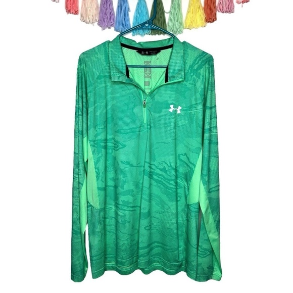 Under Armour Green Patterned Pullover 1/4 Zip Long Sleeve Athletic Top Large - Picture 1 of 12